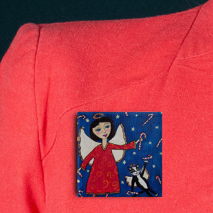 Bóton Quadrado 5.08cm Natal do Gato de Gato do Candy Cane