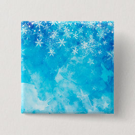 Bóton Quadrado 5.08cm Natal dos Flocos de Neve Azul Elegante | Botão Pin