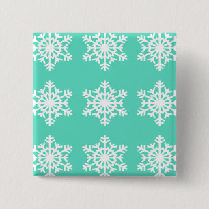 Bóton Quadrado 5.08cm Natal em Flocos de Neve Azul de Tiffanys Aqua