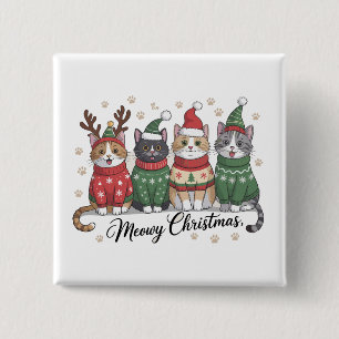 Bóton Quadrado 5.08cm Natal Feliz do Gato, Gatos Fofos com Chapéu do Pap