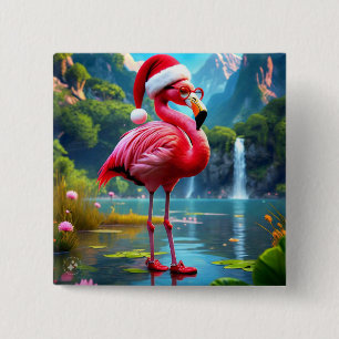 Bóton Quadrado 5.08cm Natal Flamingo Como Papai Noel-47476