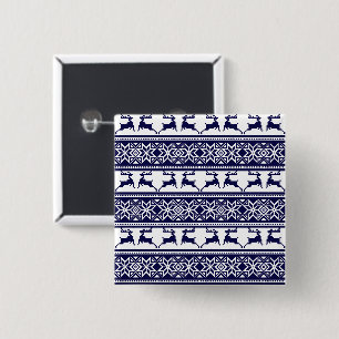 Bóton Quadrado 5.08cm Natal, Folha Escandinava Azul e Branco
