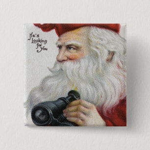 Bóton Quadrado 5.08cm Natal GreetingSanta com binóculos
