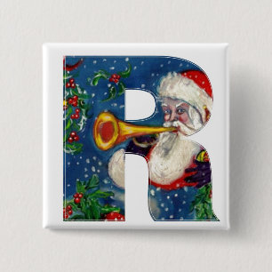 BÓTON QUADRADO 5.08CM NATAL R LETRA / PAPAIS NOEIS MONOGRAMA