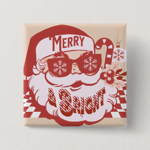 Bóton Quadrado 5.08cm Natal Retrô Alegre e Brilhante Groovy