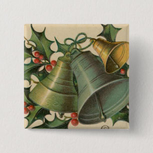 Bóton Quadrado 5.08cm Natal vintage Bels e azevinho