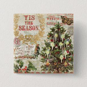 Bóton Quadrado 5.08cm Natal vintage Tis a estação