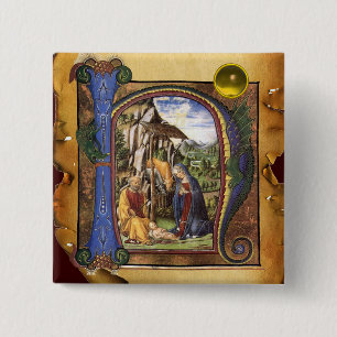 Bóton Quadrado 5.08cm NATIVITY PARCHMENT Yellow Topaz Monograma