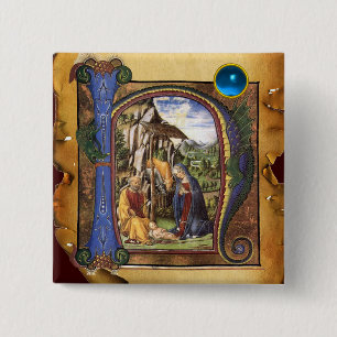 Bóton Quadrado 5.08cm NATIVITY XMAS PARCHE Blue Sapphire Monograma