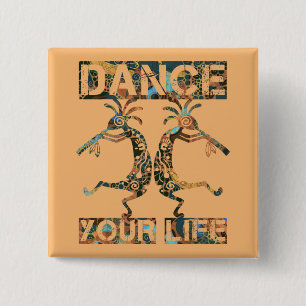 Bóton Quadrado 5.08cm Nativos Americanos Kokopelli - Dance Your Life 1