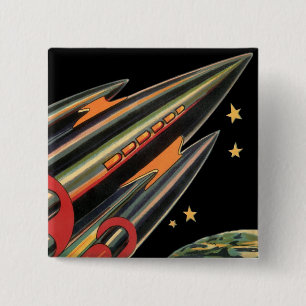 Bóton Quadrado 5.08cm Nave Espacial de Ficção Científica Vintage por Est