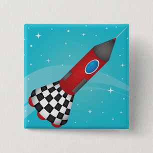 Bóton Quadrado 5.08cm Nave Espacial Vermelha Retro no Espaço Galáctico