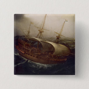 Bóton Quadrado 5.08cm Navio de guerra holandesa em uma tempestade