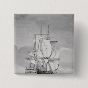 Bóton Quadrado 5.08cm Navio inglês da Linha--Batalha, século XVIII