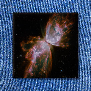 Bóton Quadrado 5.08cm Nebulosa Borboleta Foto Espacial Celestial