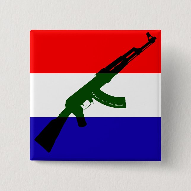 Bóton Quadrado 5.08cm Nederlandse vlag met AK47 (Frente)