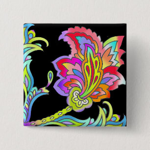 Bóton Quadrado 5.08cm Neon Flowers