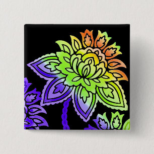 Bóton Quadrado 5.08cm Neon Flowers