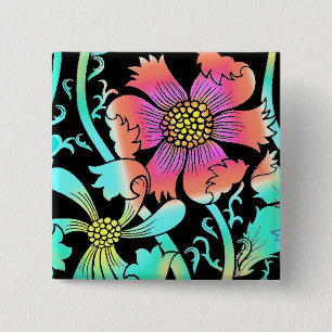 Bóton Quadrado 5.08cm Neon Flowers