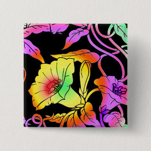 Bóton Quadrado 5.08cm Neon Flowers