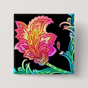 Bóton Quadrado 5.08cm Neon Flowers