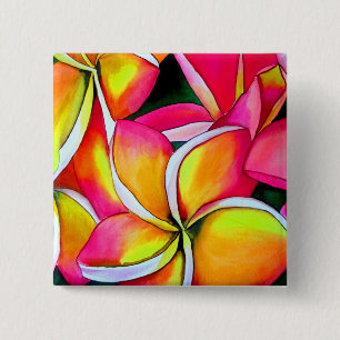 Bóton Quadrado 5.08cm Neon rosa Frangipani Plumeria Flores de arte em pr
