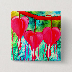 Bóton Quadrado 5.08cm Neon rosa Hemorragia Corações flores de arte