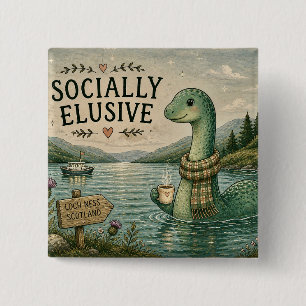 Bóton Quadrado 5.08cm Nessie Esquiva Socialmente Críptido Aconchegante L