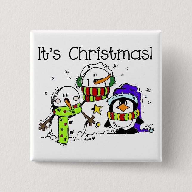 Bóton Quadrado 5.08cm Neves e Pinguins É Natal (Frente)