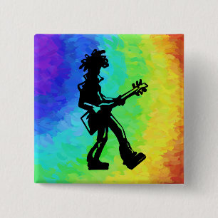 Bóton Quadrado 5.08cm New York Boogie Nights Guitar Rainbow