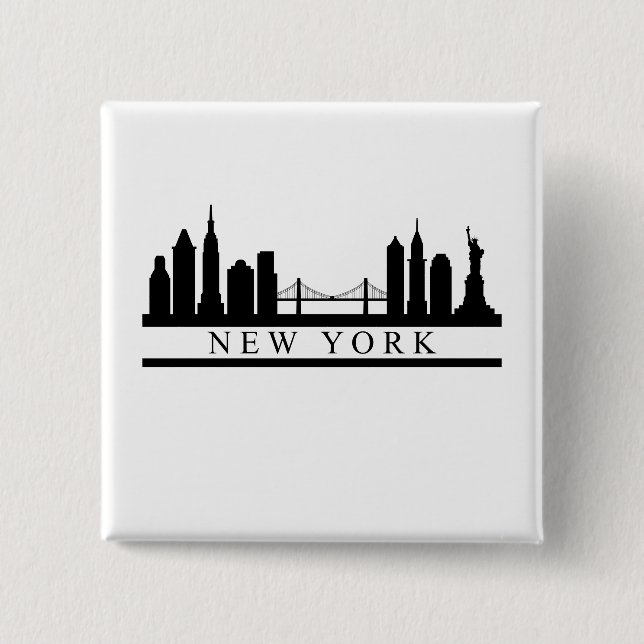 Bóton Quadrado 5.08cm New York Skyline (Frente)
