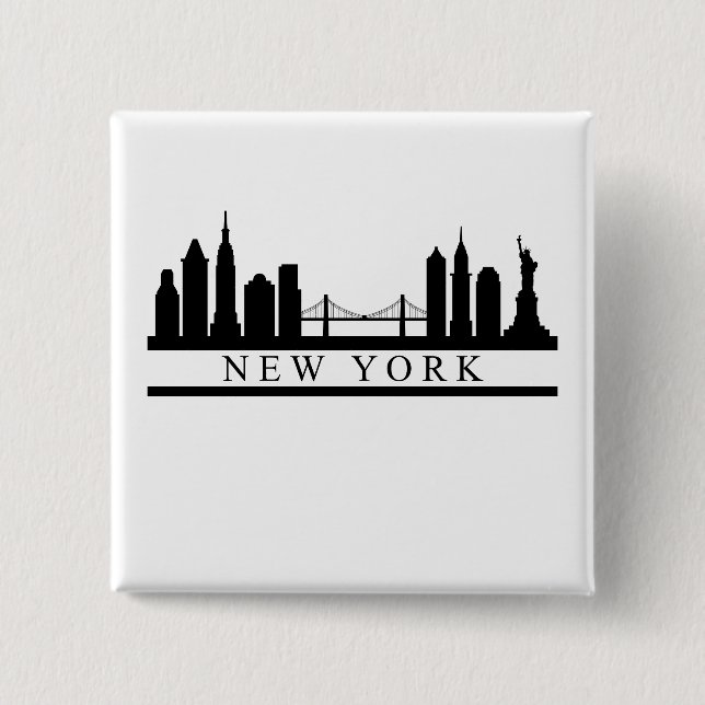 Bóton Quadrado 5.08cm New York Skyline (Frente)