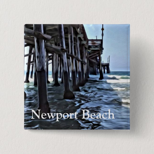 Bóton Quadrado 5.08cm Newport Beach - Botão Quadrado de 2 Polegadas (Frente)