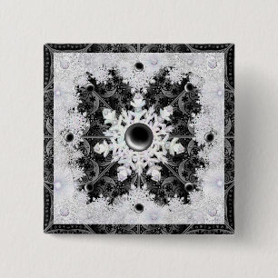 Bóton Quadrado 5.08cm Nexo preto de rendas cerâmicas e floco de neve