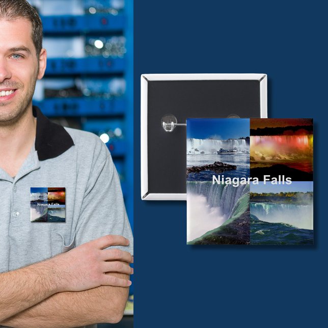 Bóton Quadrado 5.08cm Niagara Cai em Vistas Fotográficas de Nova York (Niagara Falls New York Photo Views Pinback Button)