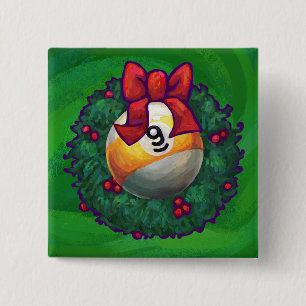 Bóton Quadrado 5.08cm Nine Ball in Wreath on Green