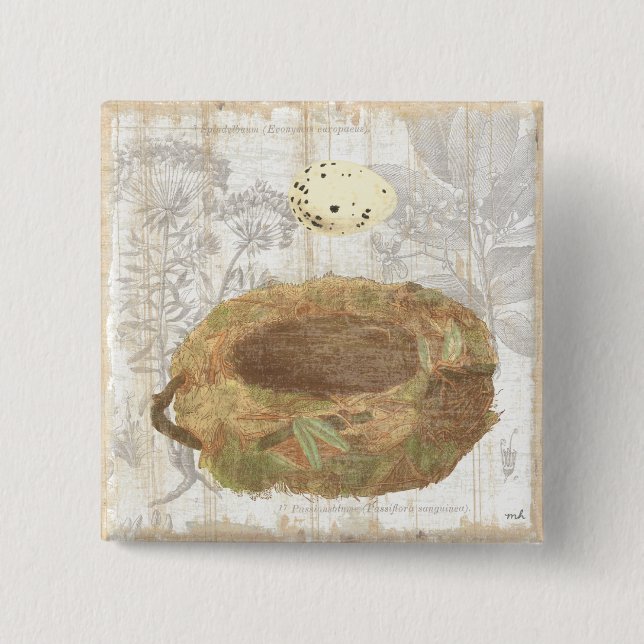 Bóton Quadrado 5.08cm Ninho com ovo salpicado (Frente)