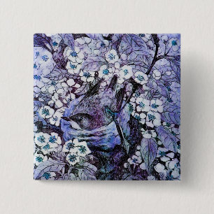 Bóton Quadrado 5.08cm NINHO do PÁSSARO, azul branco