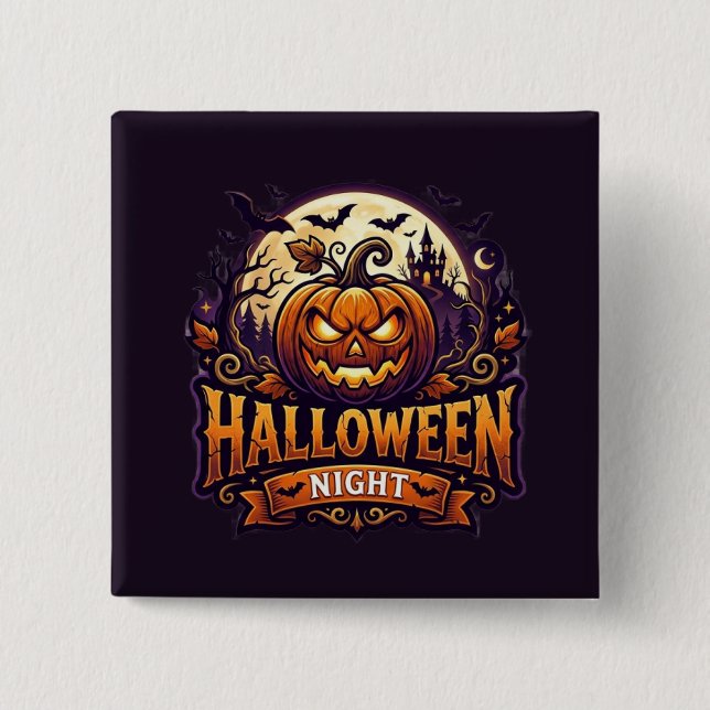 Bóton Quadrado 5.08cm Noite de Halloween (Frente)