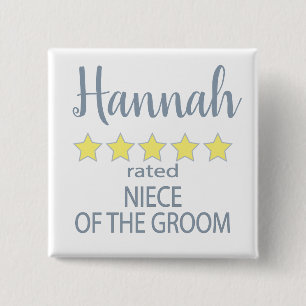 Bóton Quadrado 5.08cm Noiva & Corte de Honra 5 Estrelas Sobrinha do Noiv