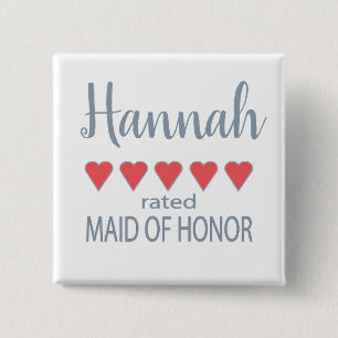 Bóton Quadrado 5.08cm Noiva & Cortejo 5 Corações Dama de Honra
