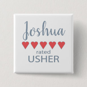 Bóton Quadrado 5.08cm Noiva e Cortejo de Casamento 5 Coração Usher