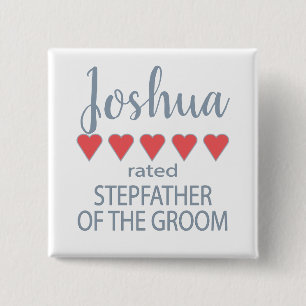 Bóton Quadrado 5.08cm Noiva e Cortejo de Casamento 5 Corações Padrasto d