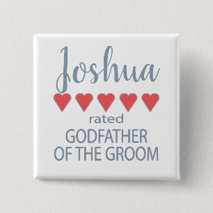 Bóton Quadrado 5.08cm Noiva e Cortejo de Casamento 5 Corações Padrinho d