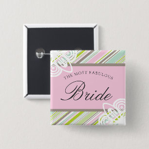 Bóton Quadrado 5.08cm NOIVA Pastel Doce Jardim Listras Etiqueta de Nome