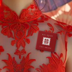 Bóton Quadrado 5.08cm NOIVA Quadrado Vermelho Dupla Felicidade Casamento