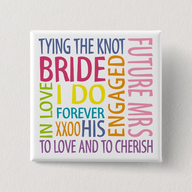 Bóton Quadrado 5.08cm Noiva Sentiments Wedding (Frente)