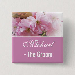 Bóton Quadrado 5.08cm Noivo de casamento de primavera com flor de cereje