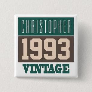 Bóton Quadrado 5.08cm Nome com o botão Vintage de 1993