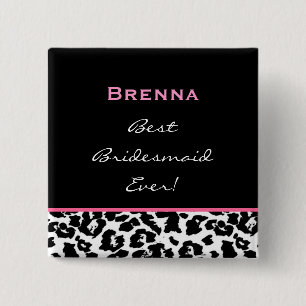 Bóton Quadrado 5.08cm Nome cor-de-rosa branco preto do costume do